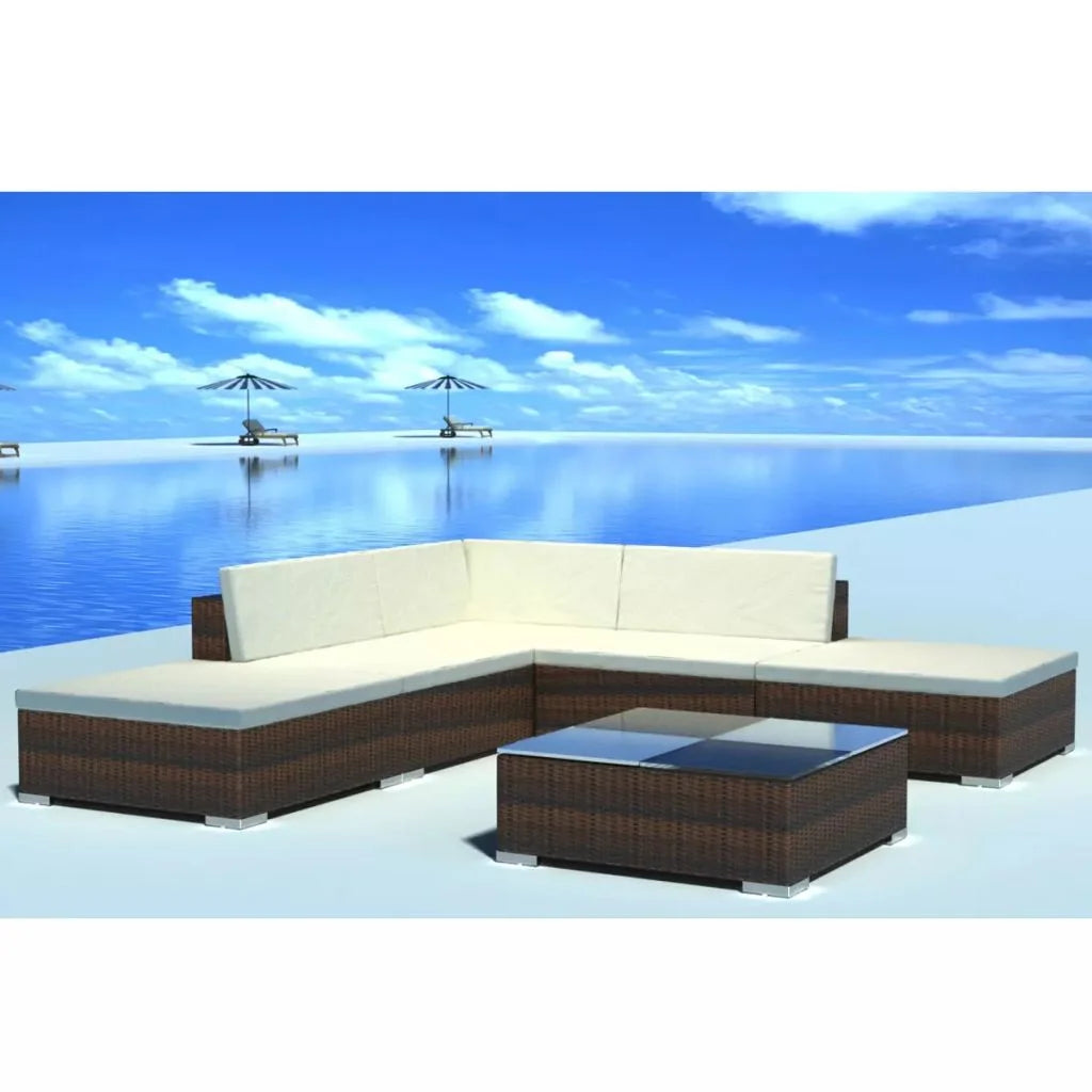 6 Pieces Poly Rattan Garden Lounge Set with 3 Sofas 2 Ottomans 1 Tea Table V2341