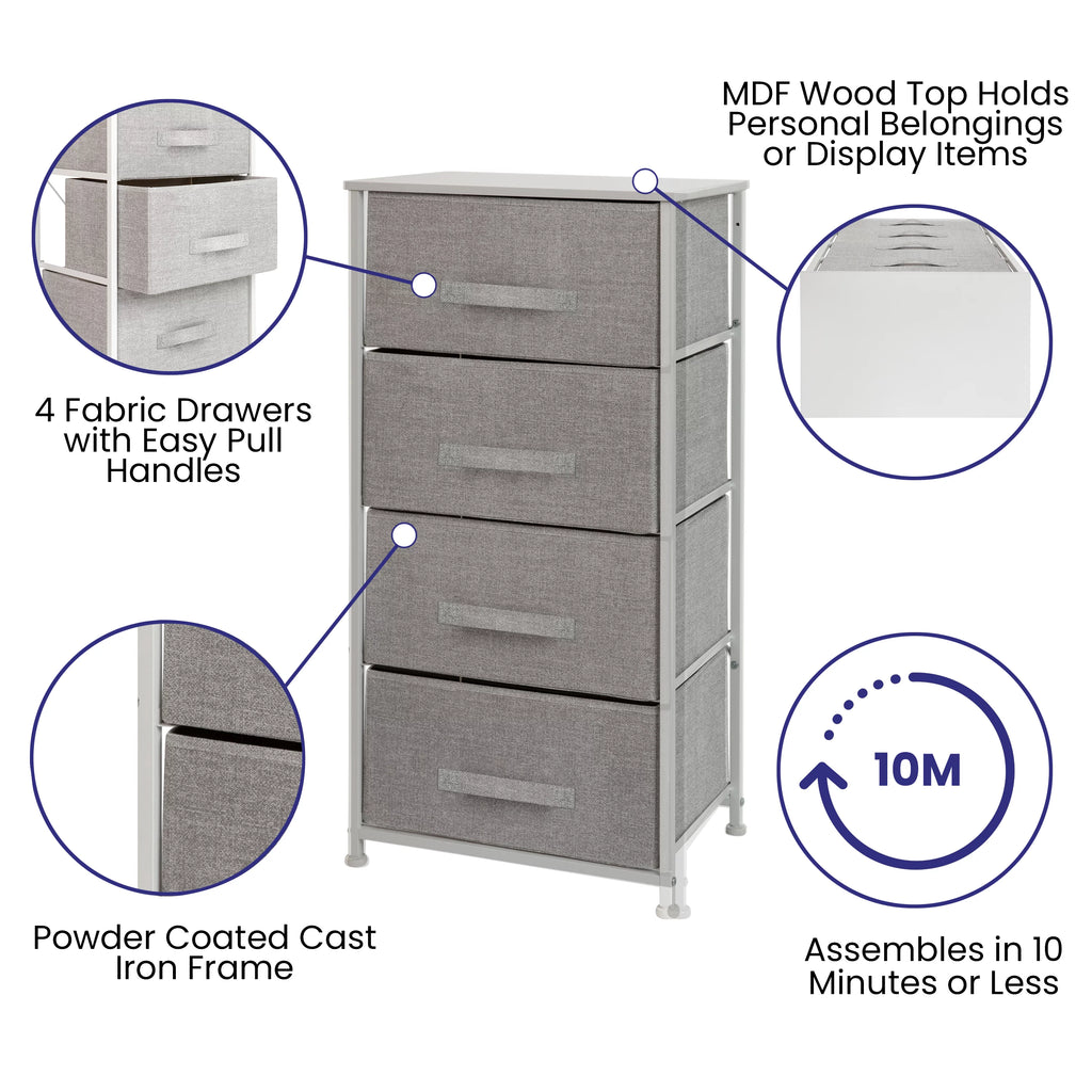 White 4 Drawer Fabric Storage Dresser D385