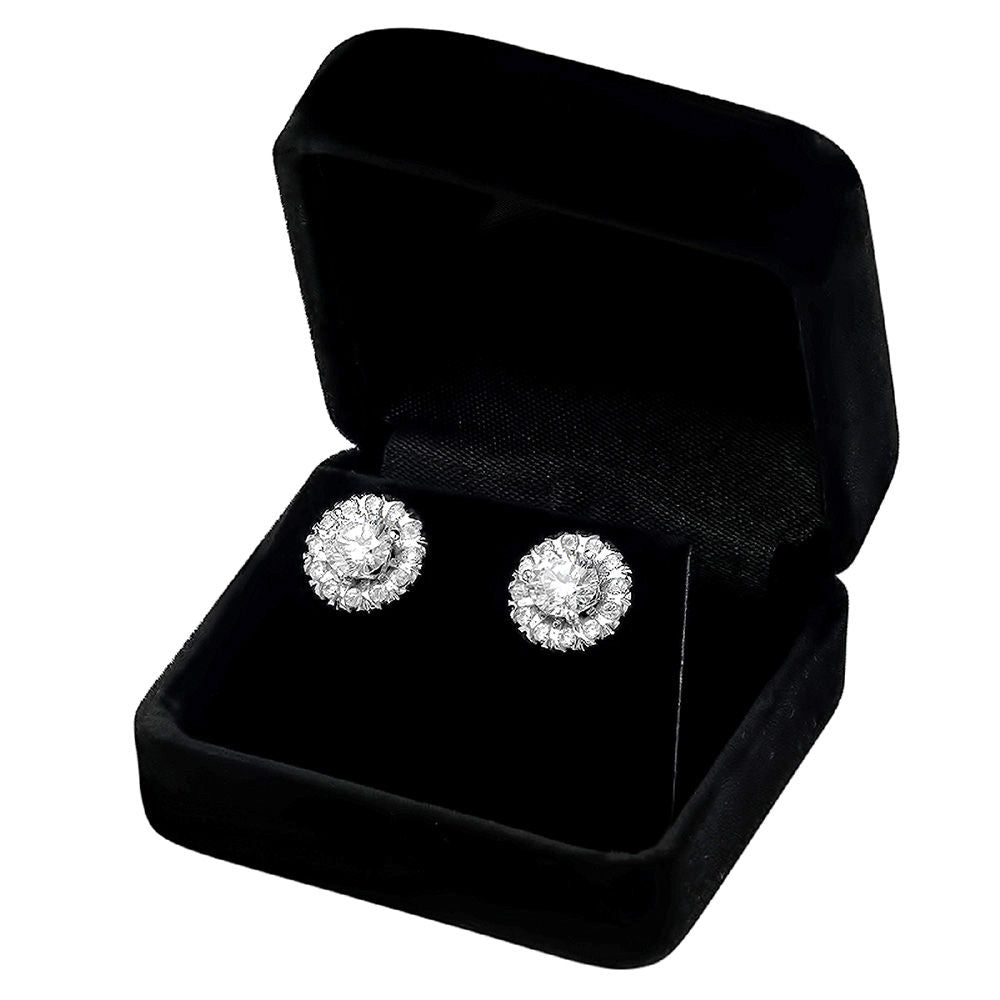 14K White Gold Halo Stud Earrings R1976