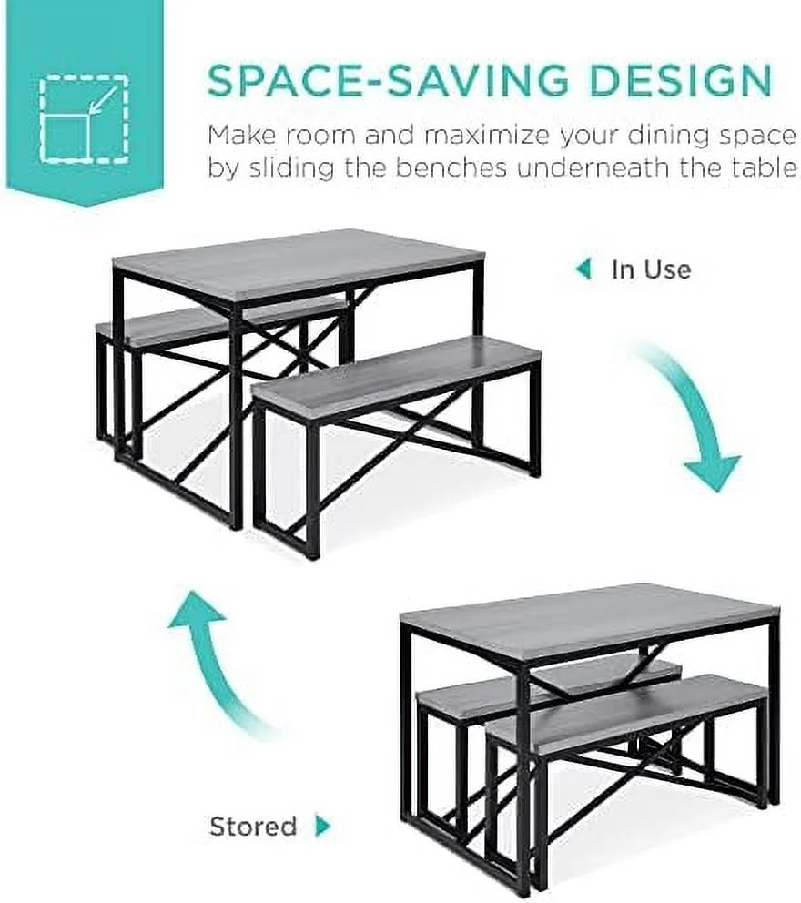 3-Piece Bench Style Dining Set 4-Person Brown/Black E21734