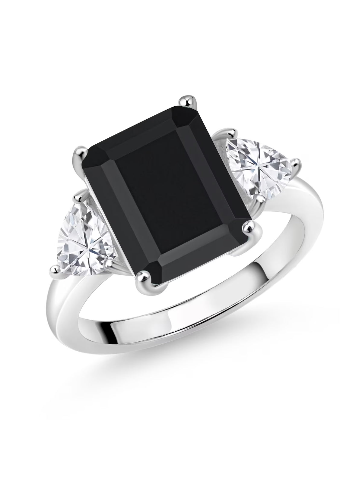925 Sterling Silver Black Onyx 3 Stone Ring K4873